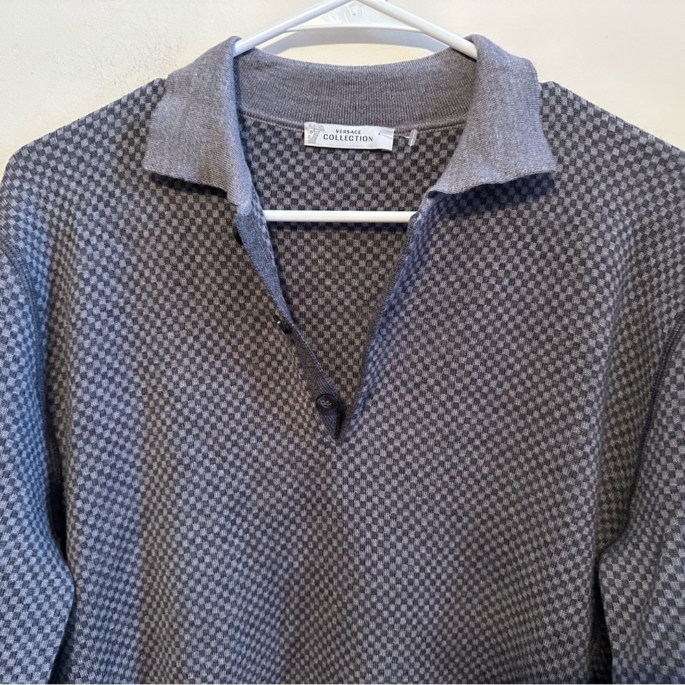 Versace Collection Merino Quarter Button Knit Swe… - image 4